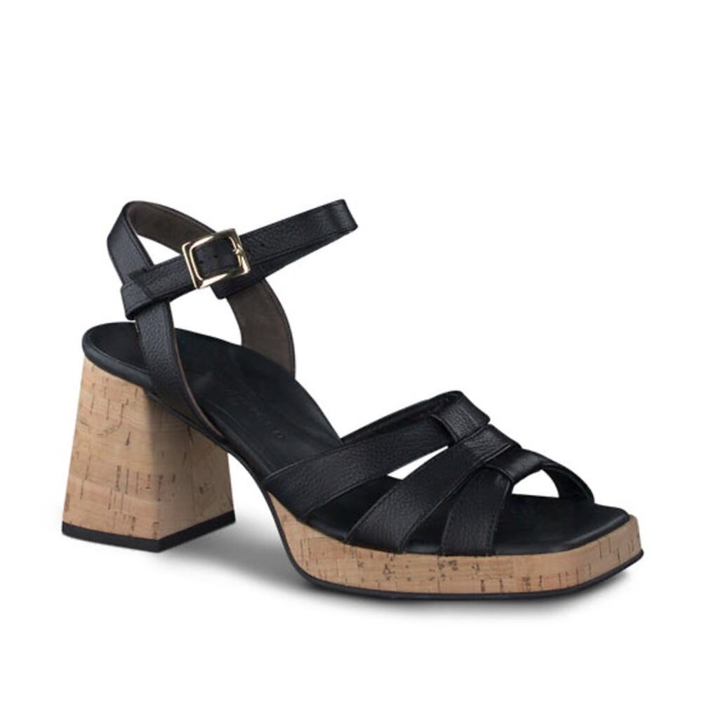 Paul Green Tina Black Leather Heeled Fisherman Sandals Retro US 10